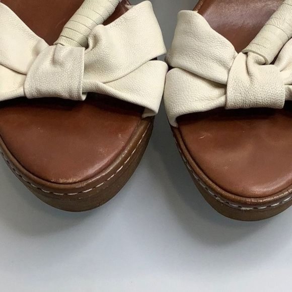 ALDO PLATFORM WEDGE WHITE FAUX LEATHER T-STRAP SANDALS SIZE 39 - Picture 12 of 14